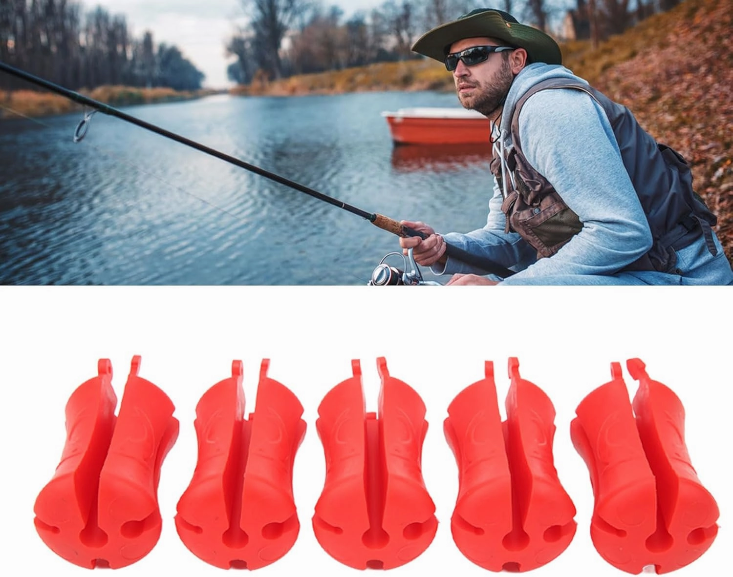 Portable Fishing Rod Fixed Ball, 5PCS Reusable Fishing Pole Clip Silicone Fishing Rod Beam for Boat Fishing Supplie