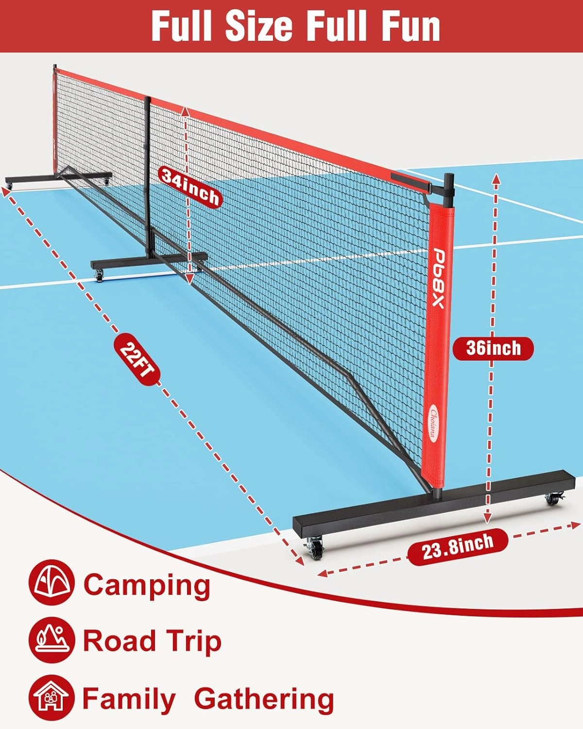Portable Pickleball Net, Pickle Ball Net Outdoor with 22ft Regulation Size Net, Court Markers, Durable Frame PE Knited Pickleball Practice Net System for Backyard Driveway