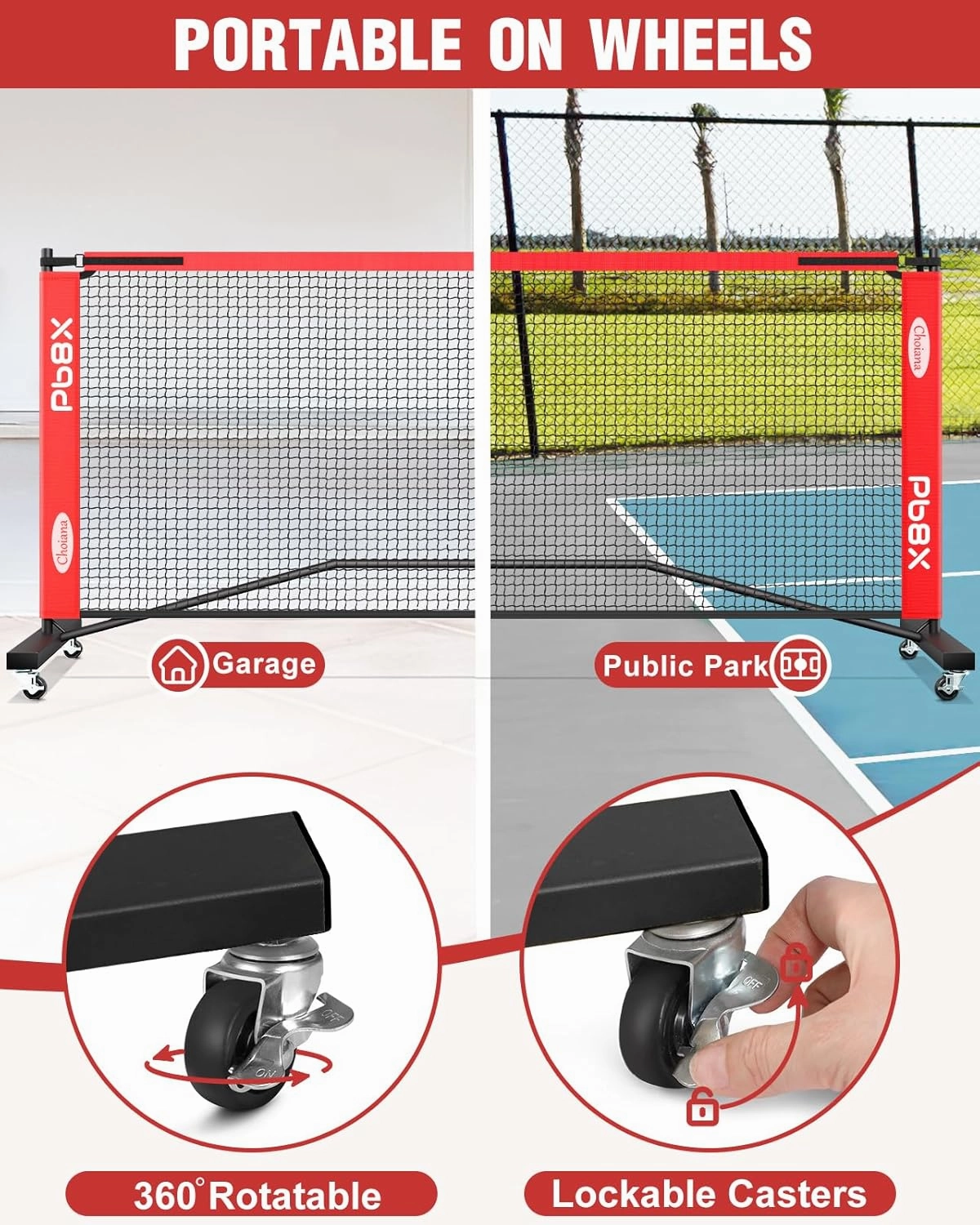 Portable Pickleball Net, Pickle Ball Net Outdoor with 22ft Regulation Size Net, Court Markers, Durable Frame PE Knited Pickleball Practice Net System for Backyard Driveway