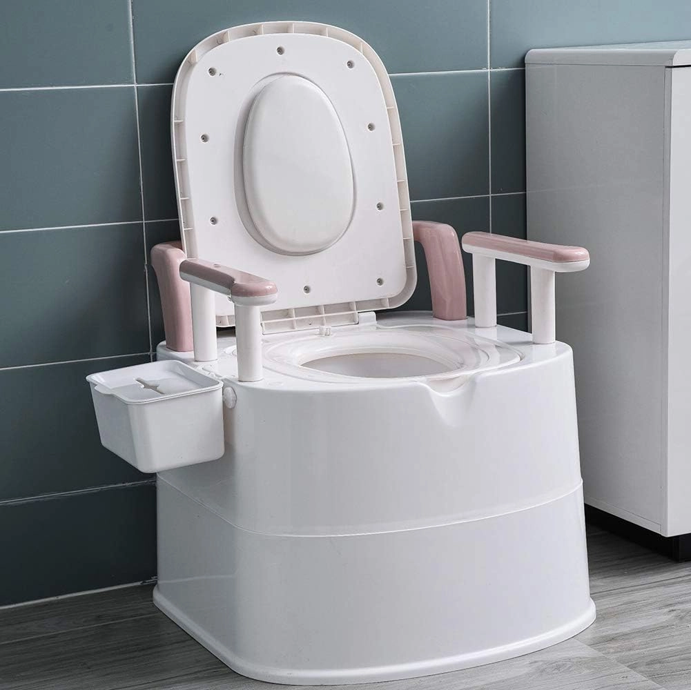 Portable Toilet for Elderly and Pregnant Women with Armrests and Tissue Box - for Bedroom, Hospital and Camping