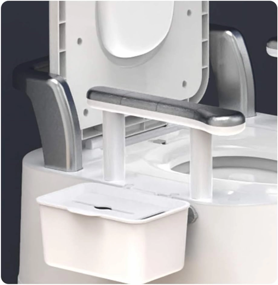 Portable Toilet for Elderly and Pregnant Women with Armrests and Tissue Box - for Bedroom, Hospital and Camping