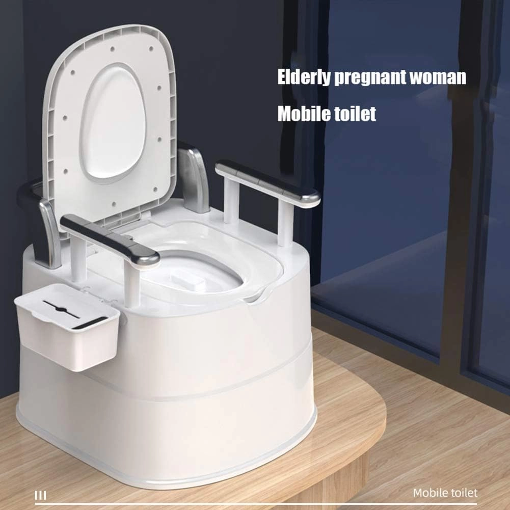 Portable Toilet for Elderly and Pregnant Women with Armrests and Tissue Box - for Bedroom, Hospital and Camping