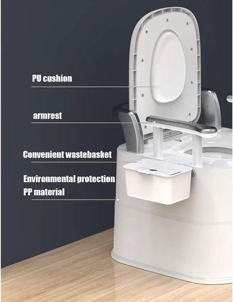 Portable Toilet for Elderly and Pregnant Women with Armrests and Tissue Box - for Bedroom, Hospital and Camping