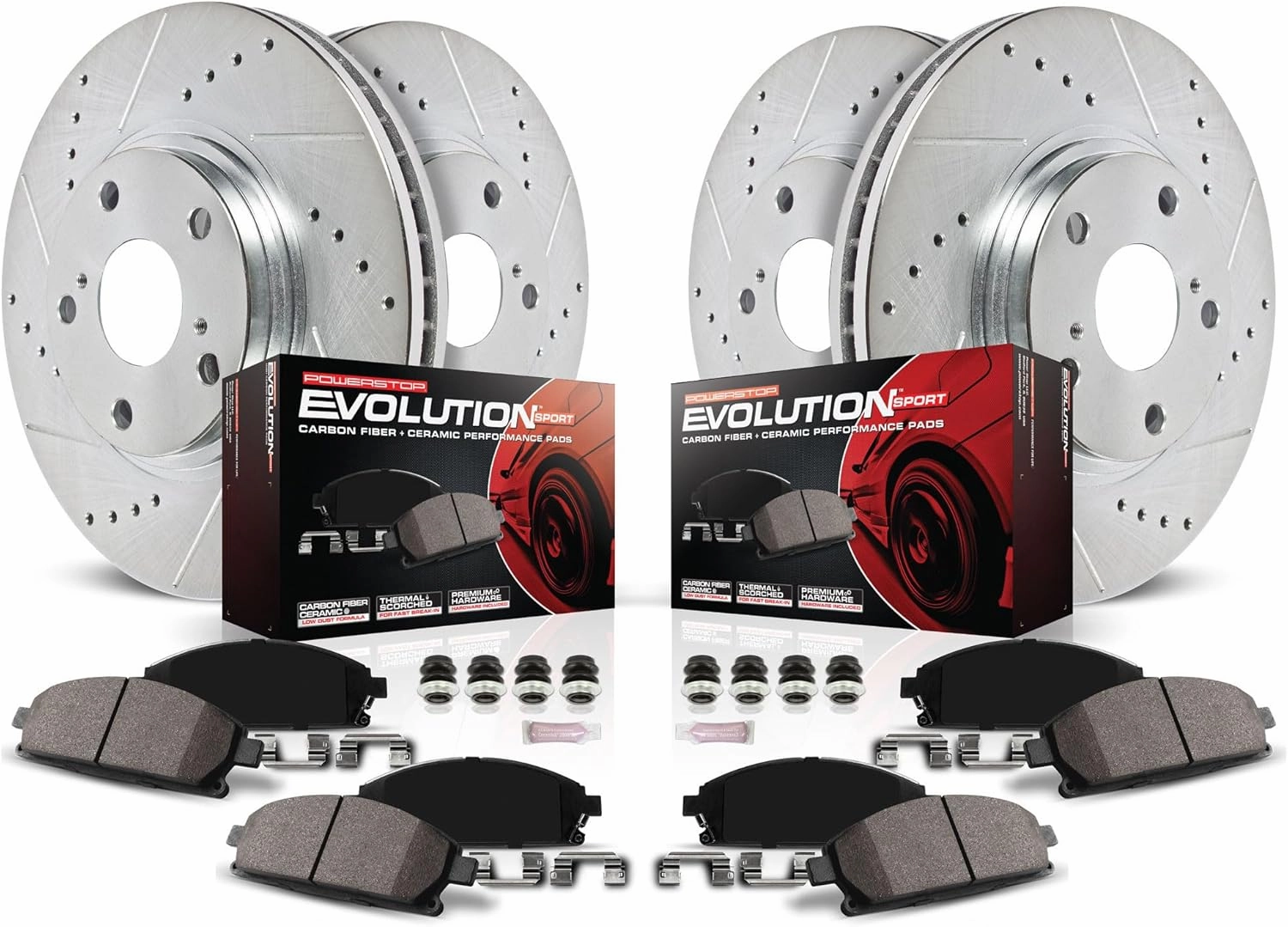 Power Stop K7502 Front & Rear Z23 Evolution Sport Brake Upgrade Kit and 1 Front Sensor Wire For Audi A3, Audi A3 Quattro, Audi A3 Sportback e-tron, VW Taos [Model Specific]