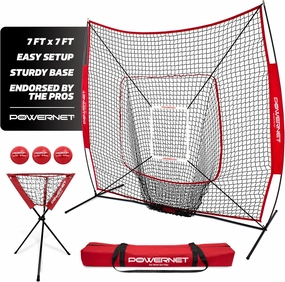 PowerNet Baseball Softball Practice Net 7x7 with Baseball Accessories for Practice Pitching, Batting & Fielding, Ball Caddy, Weighted Baseballs, Tee
