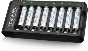 POWEROWL Rechargeable AAA Batteries with Charger, Advanced Individual Cell Battery Charger, High Capacity Low Self Discharge Ni-MH Triple A Batteries -Qty8