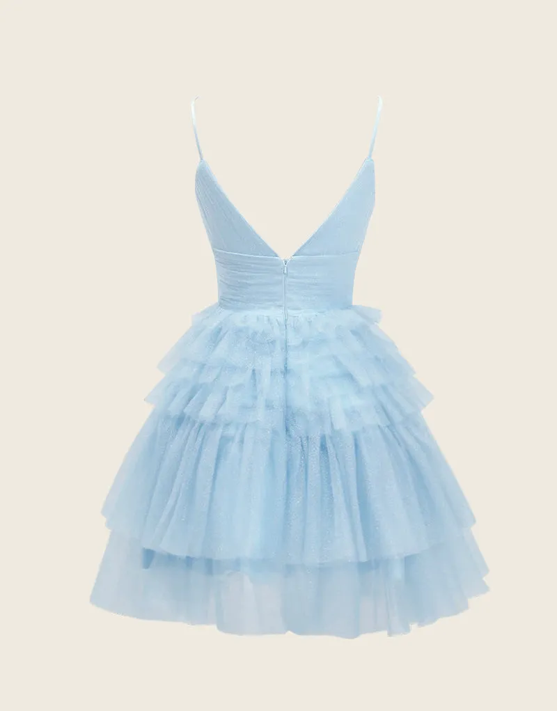 Pretty Homecoming Dress A Line DeepV neck Tiered Short Party Cocktail Dress