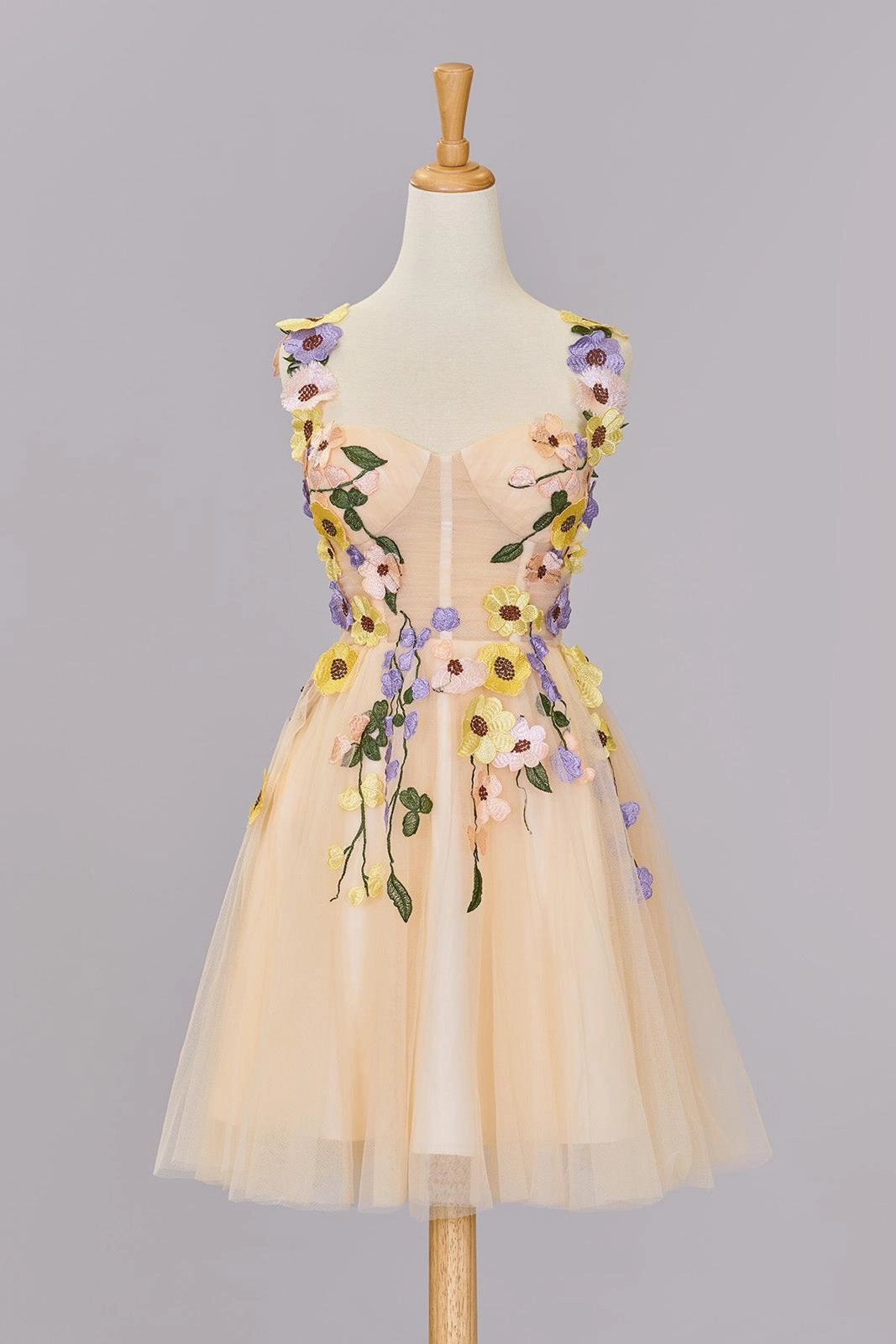 Pretty Homecoming Dress A Line Tulle with 3D Flowers Short Party Cocktail Dress