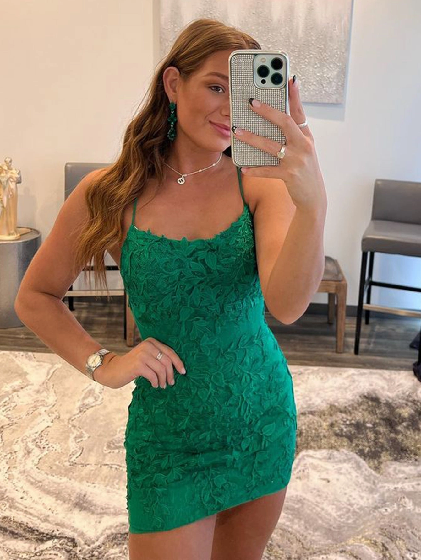 Pretty Homecoming Dress Bodycon Shoulder straps Lace Short Party Cocktail Dress