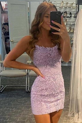 Pretty Homecoming Dress Bodycon Shoulder straps Lace Short Party Cocktail Dress