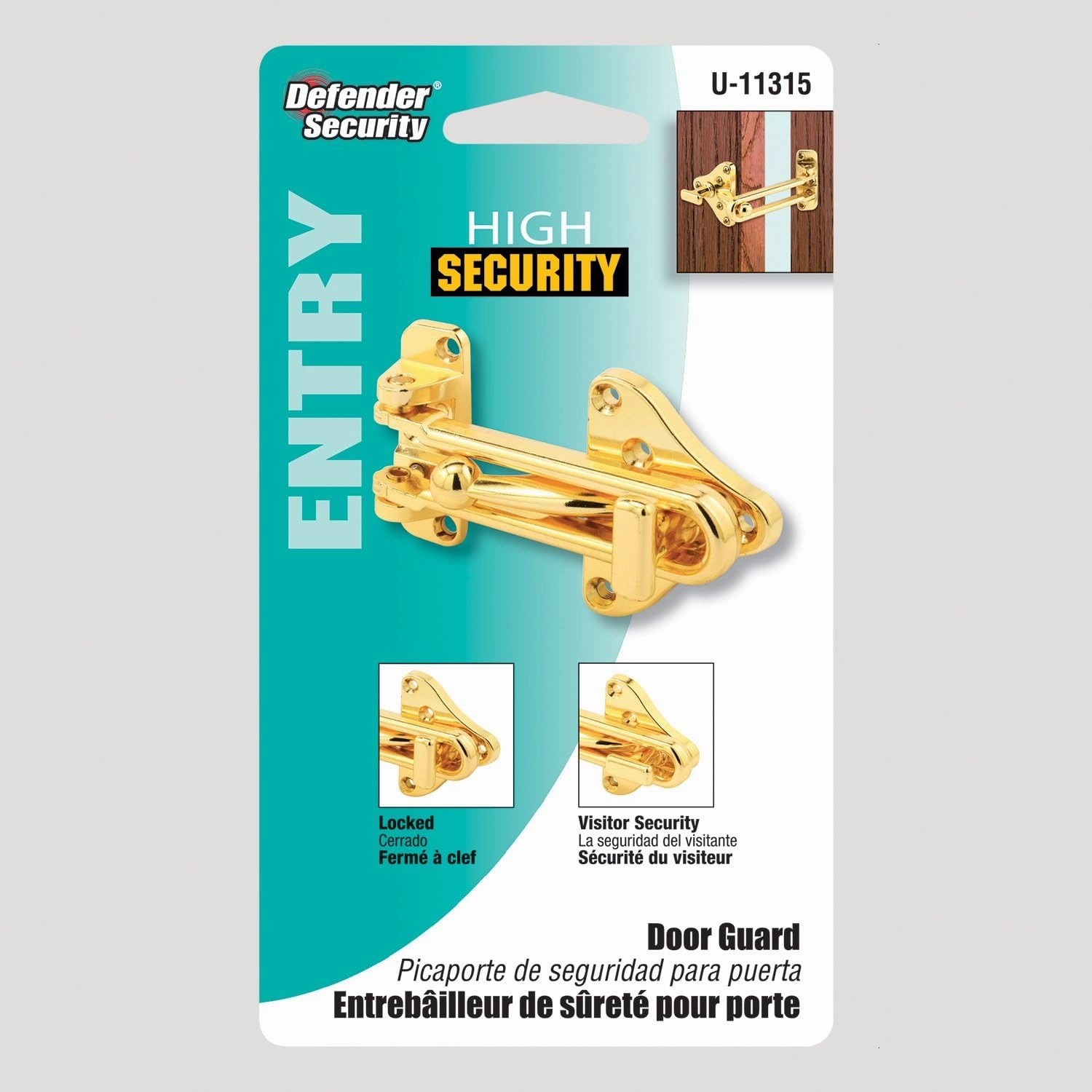 Prime-Line U 11315 Swing Bar Door Guard With High Security Auxiliary Lock, Brass Finish (Single Pack)