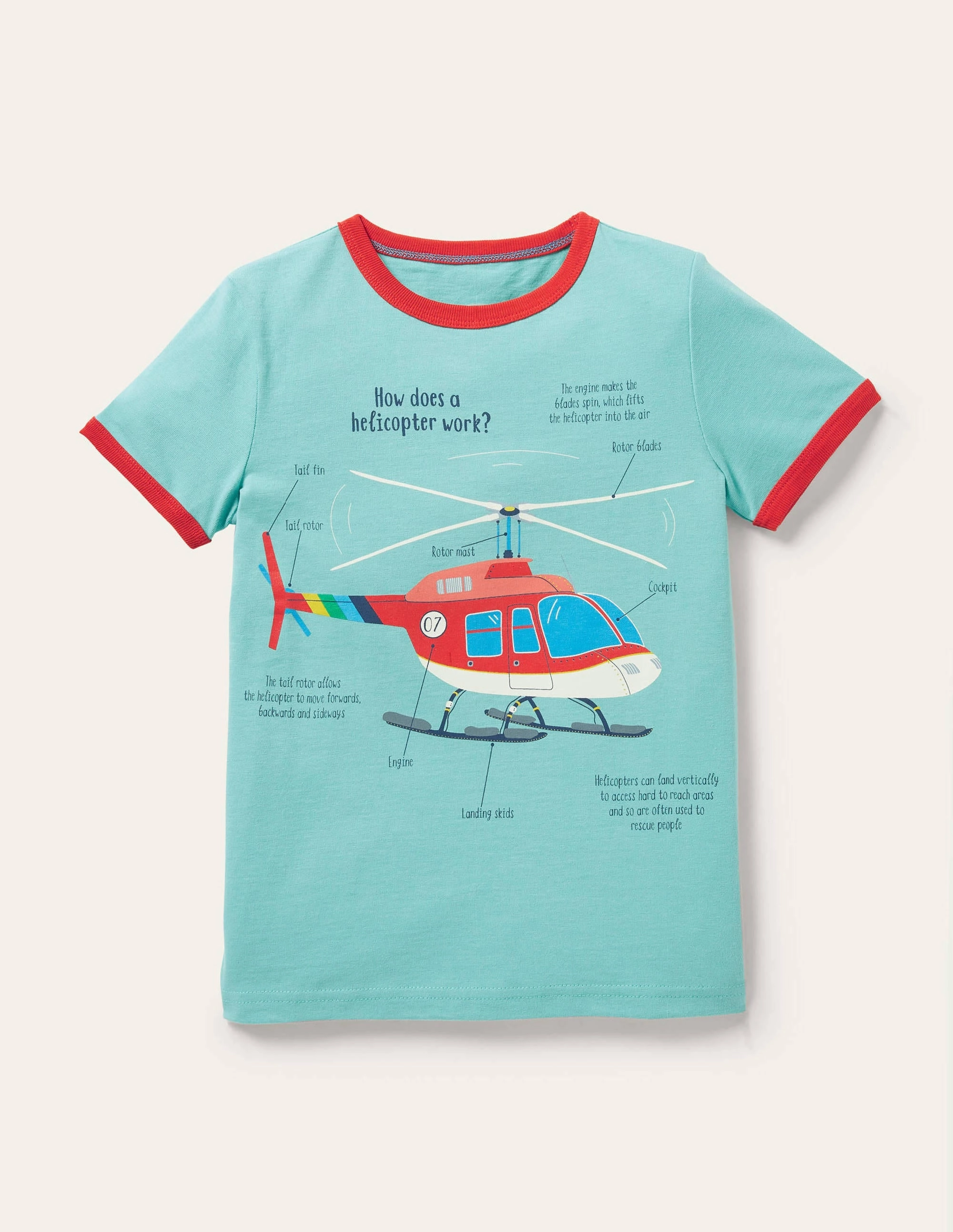 Printed Logo Ringer T-shirt-Coastal Shade Blue Helicopter