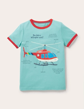 Printed Logo Ringer T-shirt-Coastal Shade Blue Helicopter
