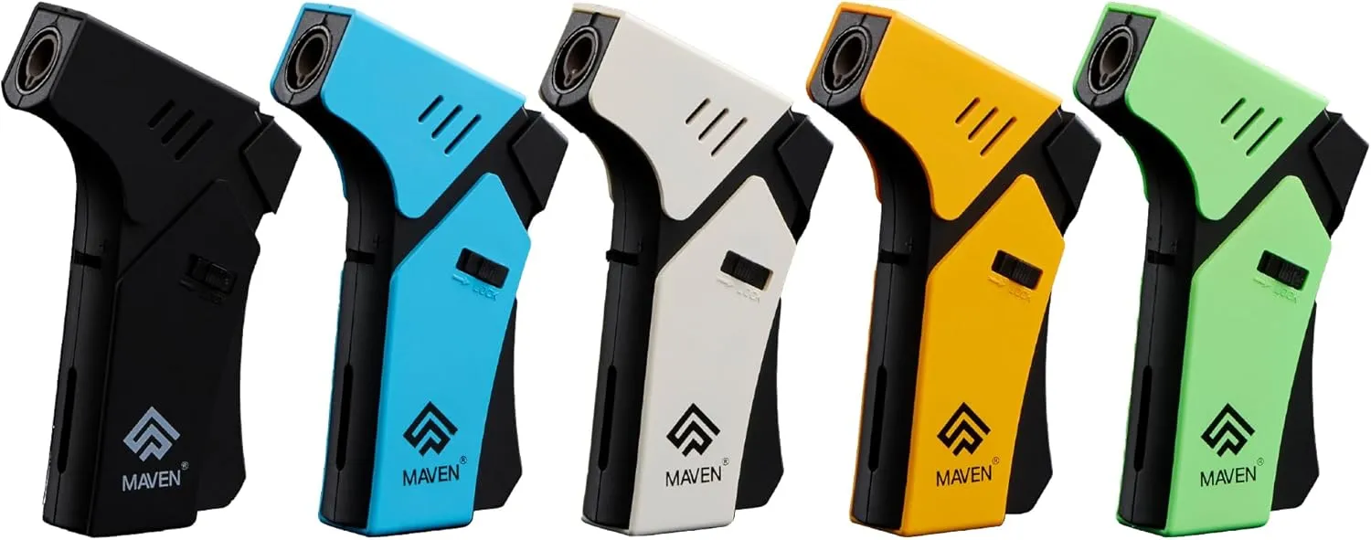 Pro Mini Torch Lighters, 5 Pack, Refillable Butane Gas Lighters, Adjustable Jet Flame, Windproof Mini Pocket Torch for Kitchen, Candles, Cooking, Baking, BBQ, Camping, and More (Butane Not Included)