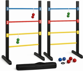 Pro Ladder Toss Indoor Outdoor Game Set for Yard & Lawn Games with 6 Soft Rubber Bolo Balls Heavy Duty Bars Stands & Travel Carrying Case | Game for Family Kids Beach Party Picnic & Adults