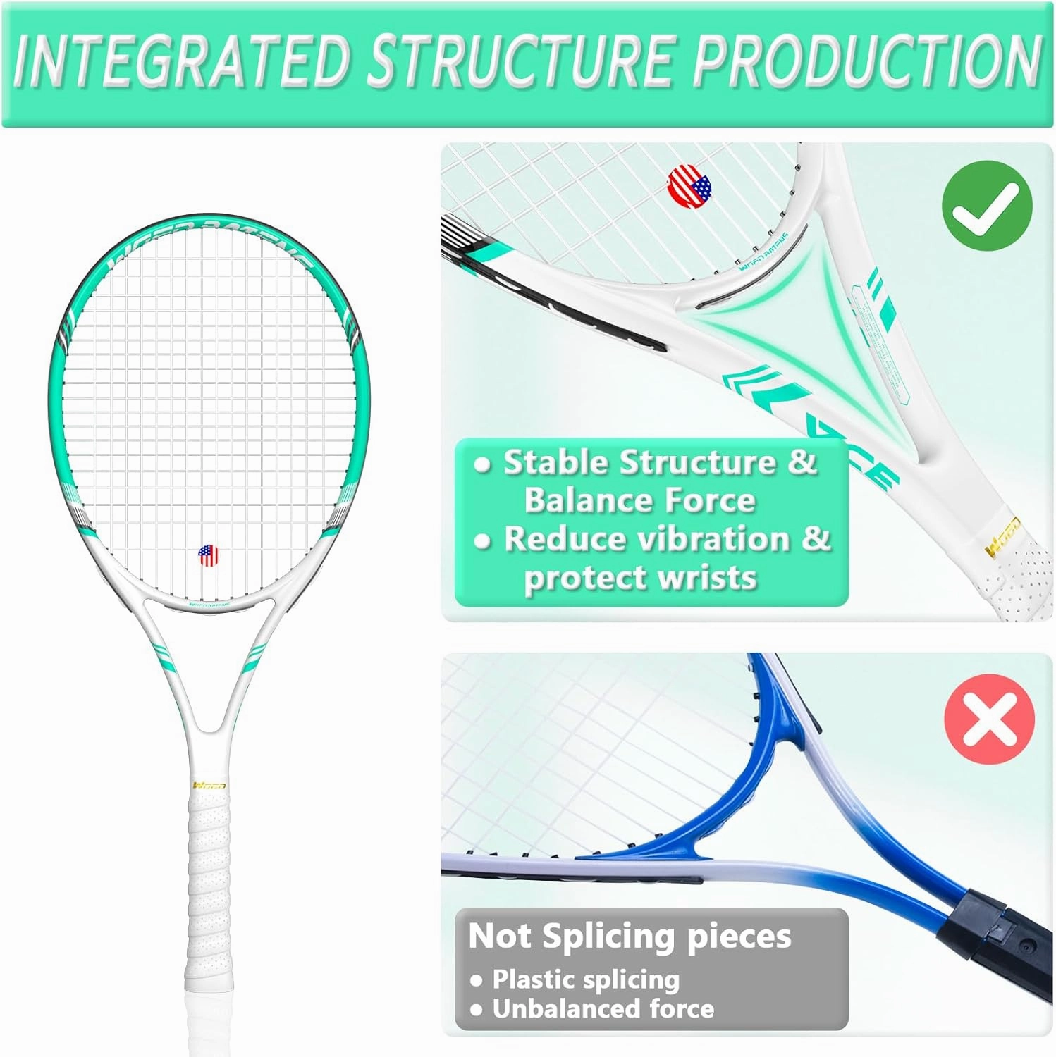 Pro Tennis Racket for Adults, 2 Player 27 inch Speed Tennis Racquet Acceptable for Beginner and Professional with 3 Tennis Balls, 2 Vibration Dampes, 2 Overgrips, Tennis Bag