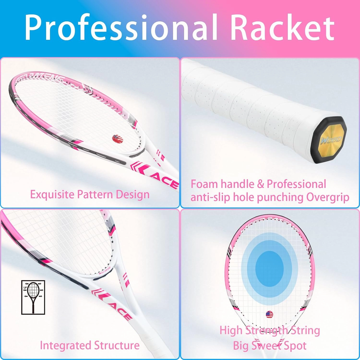 Pro Tennis Racket for Adults, 2 Player 27 inch Speed Tennis Racquet Acceptable for Beginner and Professional with 3 Tennis Balls, 2 Vibration Dampes, 2 Overgrips, Tennis Bag