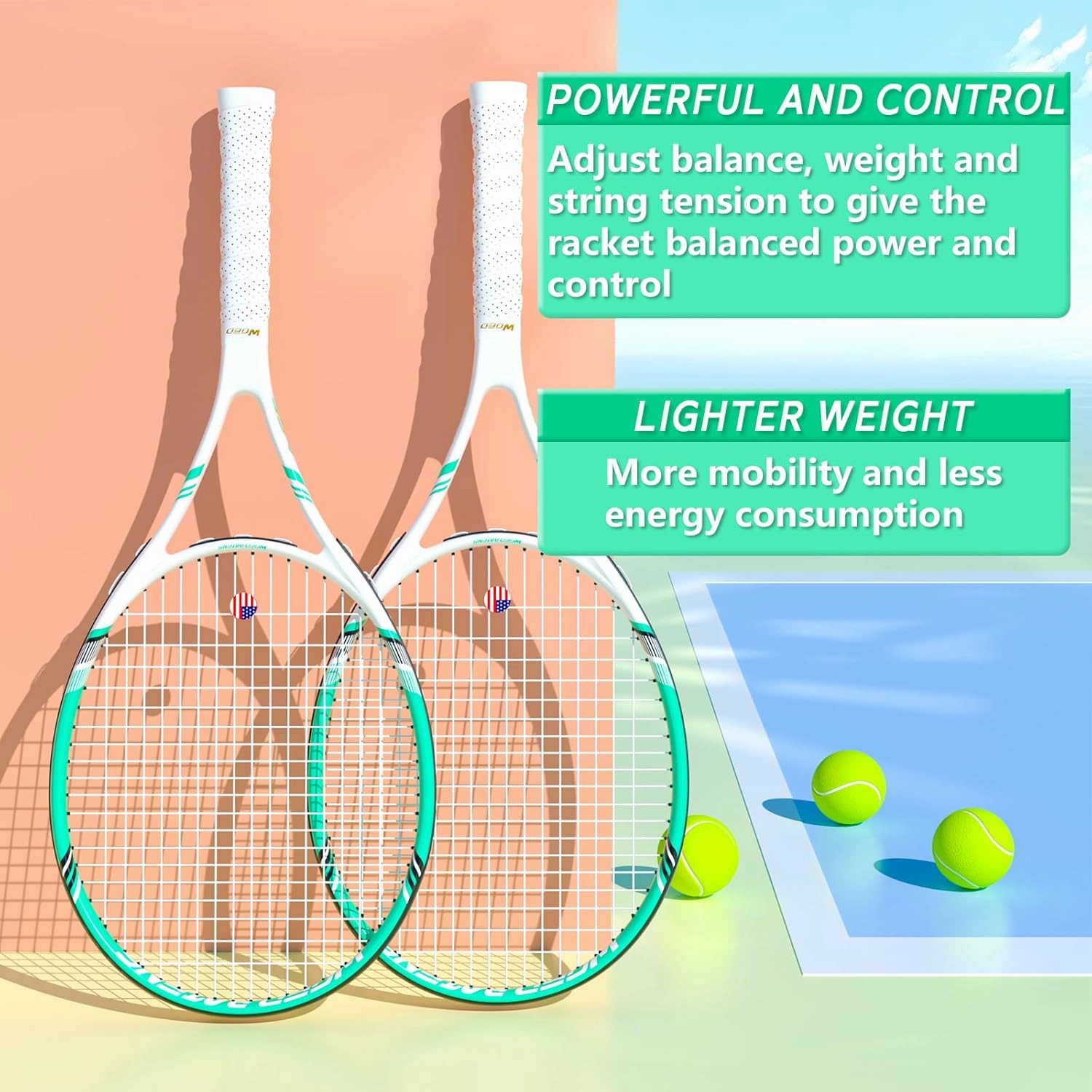 Pro Tennis Racket for Adults, 2 Player 27 inch Speed Tennis Racquet Acceptable for Beginner and Professional with 3 Tennis Balls, 2 Vibration Dampes, 2 Overgrips, Tennis Bag