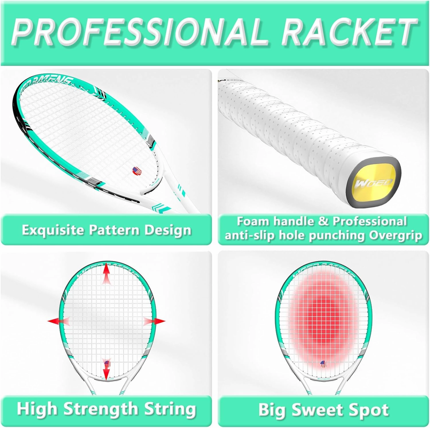 Pro Tennis Racket for Adults, 2 Player 27 inch Speed Tennis Racquet Acceptable for Beginner and Professional with 3 Tennis Balls, 2 Vibration Dampes, 2 Overgrips, Tennis Bag