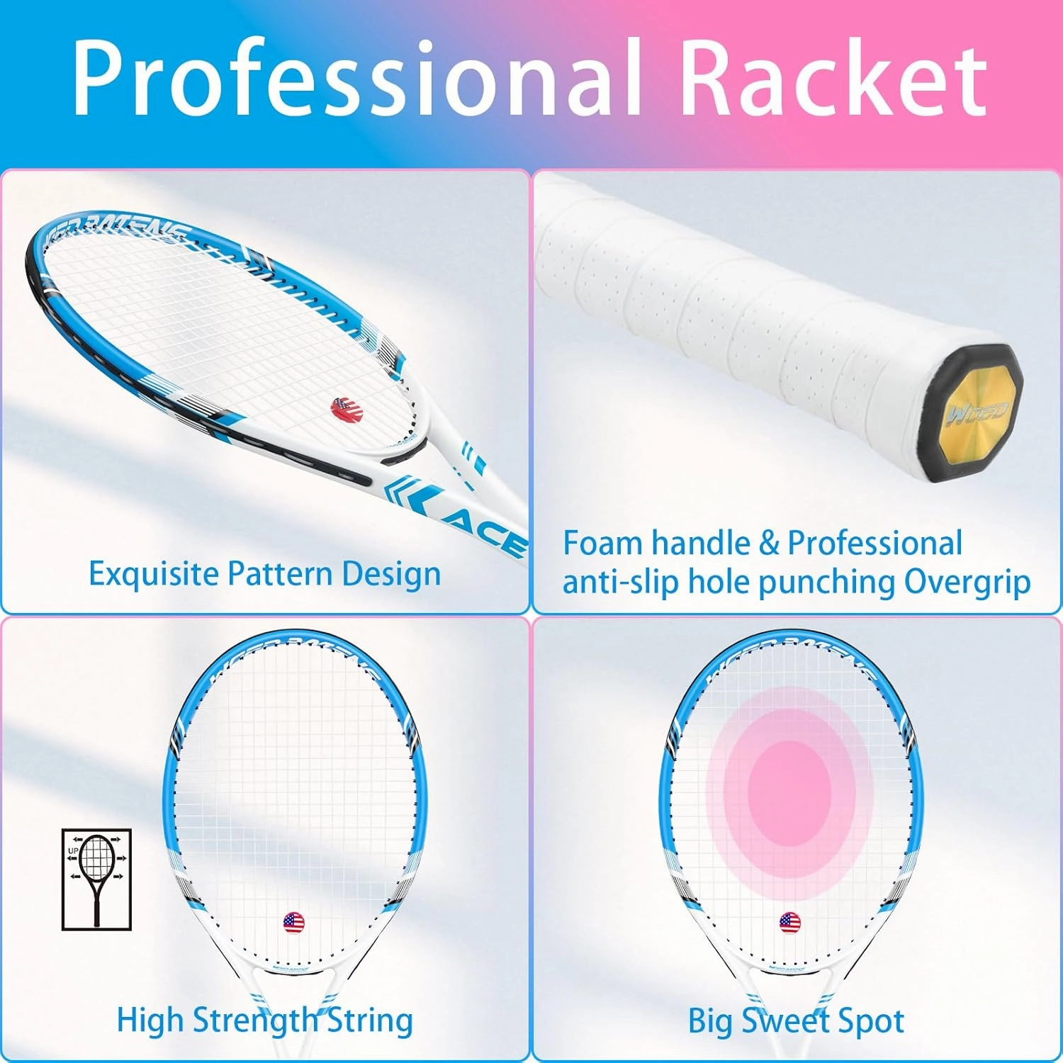 Pro Tennis Racket for Adults, 2 Player 27 inch Speed Tennis Racquet Acceptable for Beginner and Professional with 3 Tennis Balls, 2 Vibration Dampes, 2 Overgrips, Tennis Bag