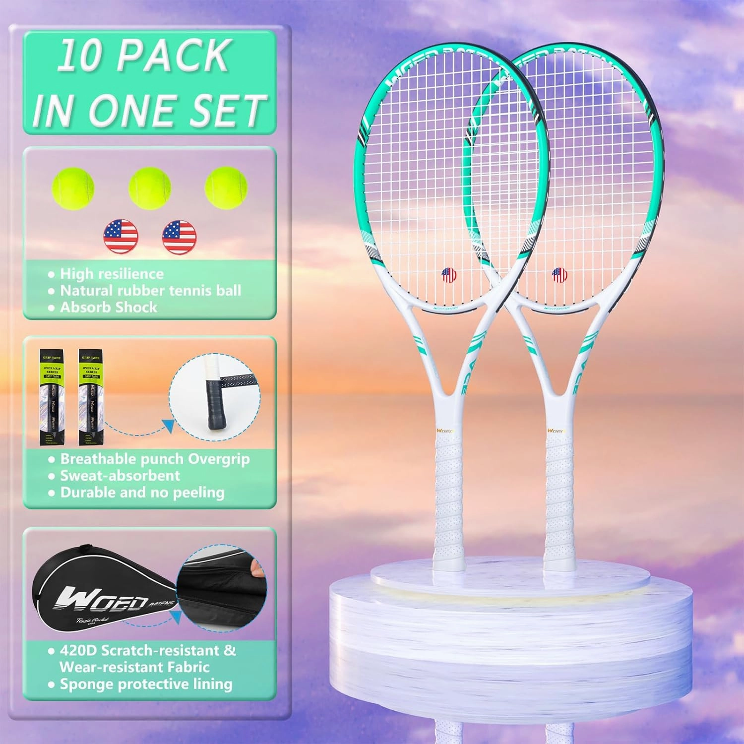 Pro Tennis Racket for Adults, 2 Player 27 inch Speed Tennis Racquet Acceptable for Beginner and Professional with 3 Tennis Balls, 2 Vibration Dampes, 2 Overgrips, Tennis Bag