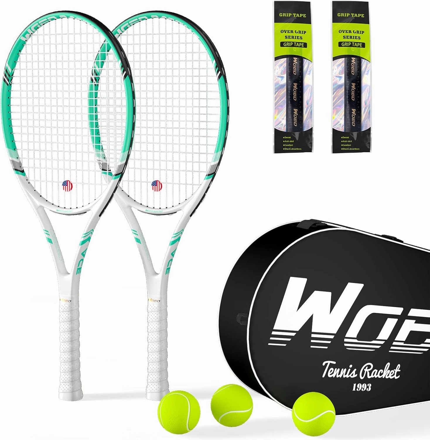 Pro Tennis Racket for Adults, 2 Player 27 inch Speed Tennis Racquet Acceptable for Beginner and Professional with 3 Tennis Balls, 2 Vibration Dampes, 2 Overgrips, Tennis Bag