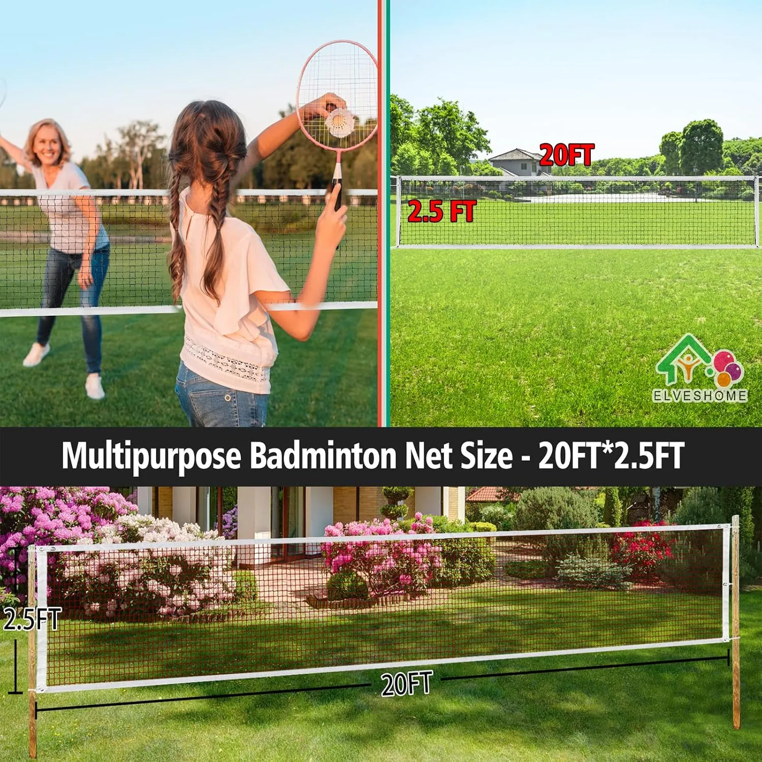 Professional Portable Badminton Net - 20FT X 2.5FT, Ideal for Backyard, Beach, Schoolyard & Competition, Includes Carrying Bag