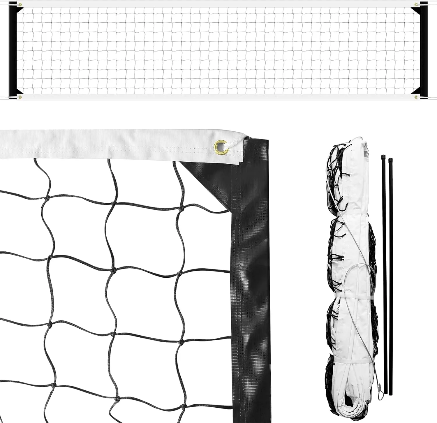 Professional Volleyball Net, Heavy Duty Outdoor, 32x3FT, Black & White, Polyethylene (PE), Steel Cable, Replacement Net for Backyard, Court, Beach, Pool, Park