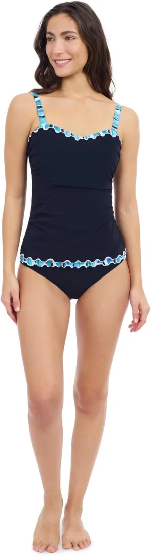 Profile by Gottex Women Solid Black Tricolore E Cup Tankini with Underwire Foam, Built-in Bra, and Full Lining Swim Essential