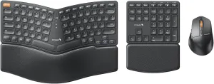 ProtoArc Ergonomic Keyboard Mouse, EKM04 2.4GHz Wireless Ergo Keyboard Mouse Combo, Separate Numeric Keypad, Split Design, Wrist Rest, Rechargeable, for Windows, Desktop, PC, Laptop