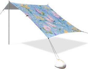 Purple Blue Lilac Flowers Beach Tent UPF50 Easy Setup Outdoor Sun Shade with Sand Shovel for Camping, Picnics, Backyard