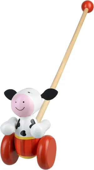 Push Along: Cow- Wooden Toy, Colorful Wheeled Character w/Handle, Encourage First Steps, Push & Pull, Toddler & Kids, Ages 1 