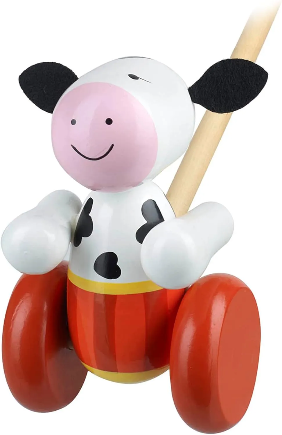 Push Along: Cow- Wooden Toy, Colorful Wheeled Character w/Handle, Encourage First Steps, Push & Pull, Toddler & Kids, Ages 1 