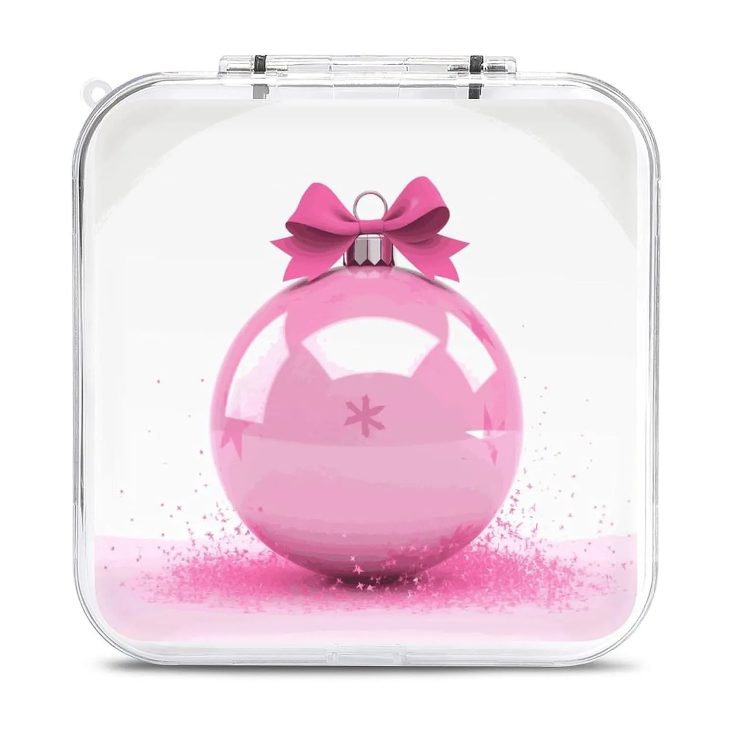 QMNBTES Pink Christmas Ball Switch Game Case Switch Game Holder Cartridge Case Storage 12 Games & 2 Micro Sd Card Slots, Travel Carry Cases, Portable Games Card Storage, Hard Shell, Buckle Closure