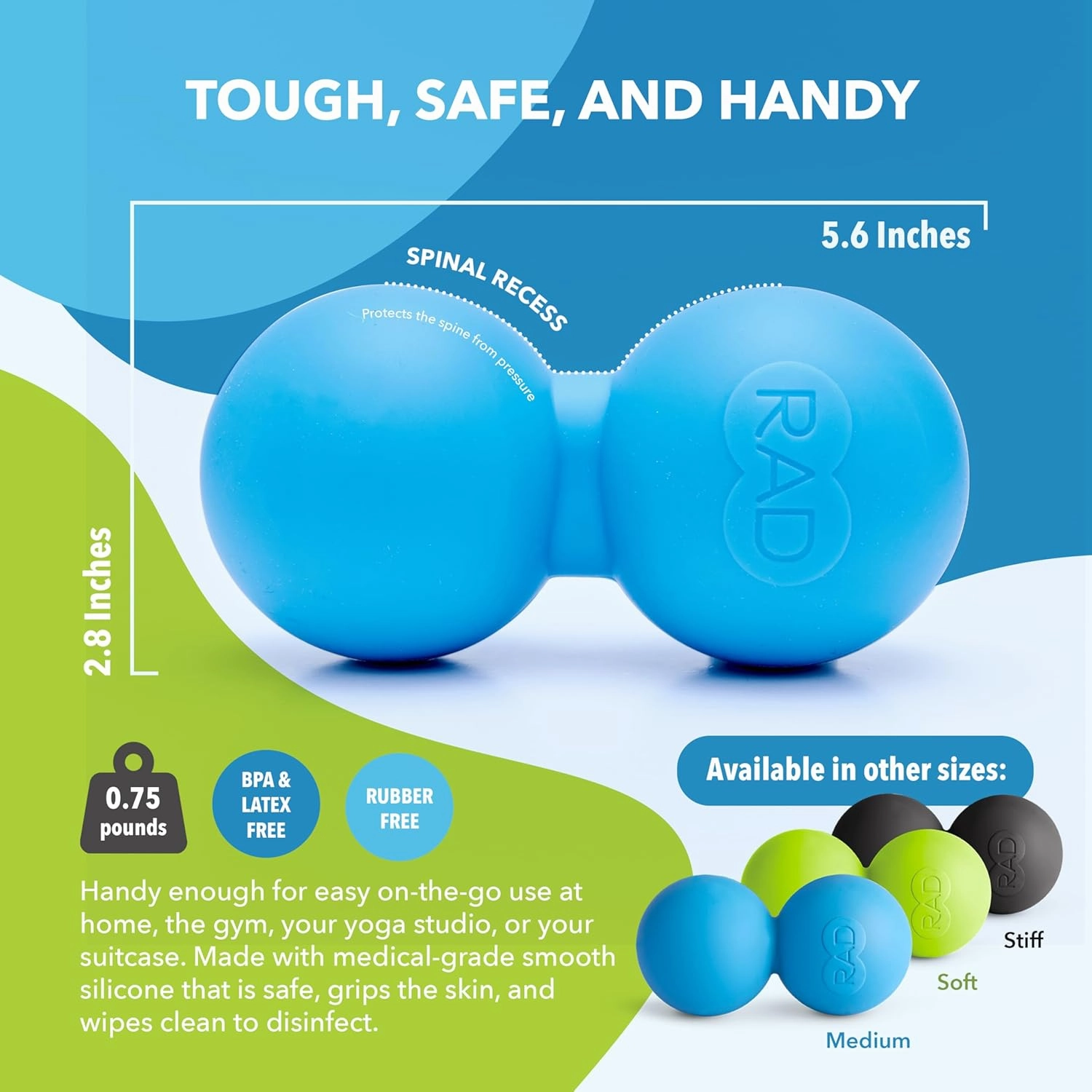 RAD XL Peanut Massage Ball – High Density Yoga Deep Tissue Roller Ball – Myofascial Release for Back, Neck, Feet, Psoas & Spine – Suboccipital & Thoracic Trigger Point Therapy