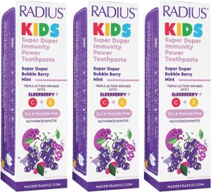 RADIUS Kids Super Duper Immunity Power Toothpaste 2.5 Oz - Super Duper Bubble Berry Mint - Pack of 3