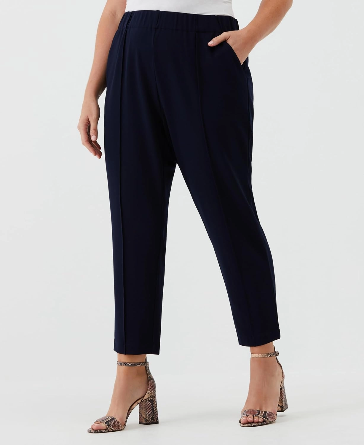 Rafaella Women's 27" Plus Size Easy Pull-on Pants with Stretch Crepe Fabric, Straight Leg Classic Fit, Cropped Work Slacks