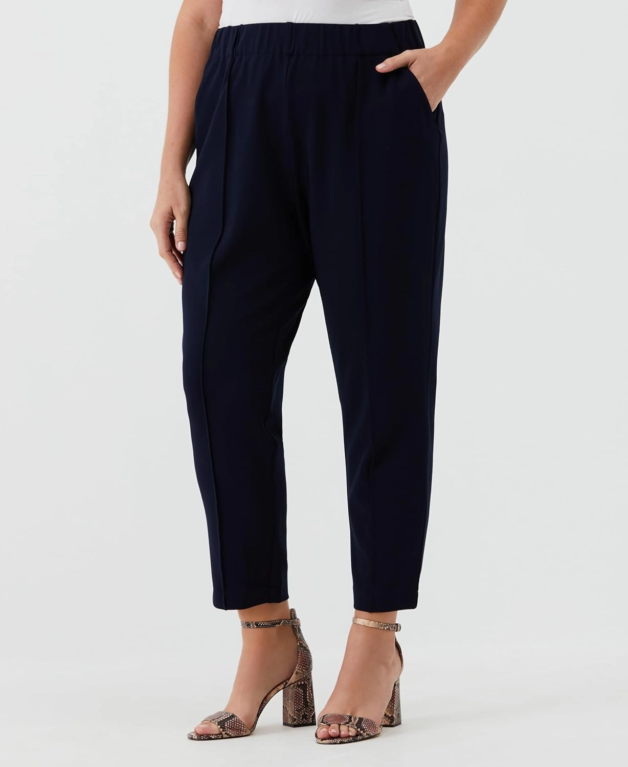 Rafaella Women's 27" Plus Size Easy Pull-on Pants with Stretch Crepe Fabric, Straight Leg Classic Fit, Cropped Work Slacks
