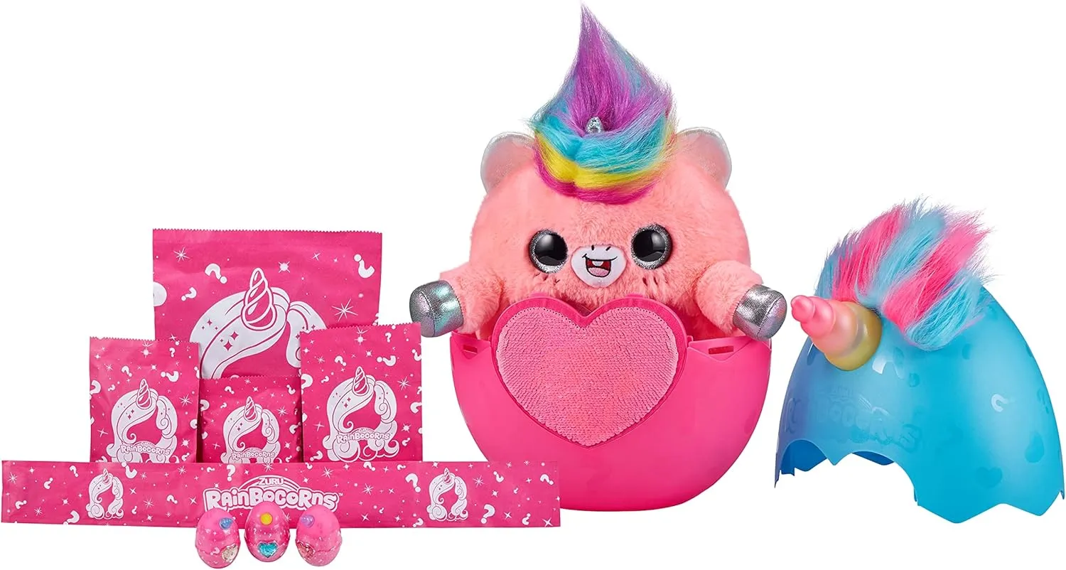 Rainbocorns Big Hair Surprise (Unicorn) by ZURU Cuddle Plush Stuffed Animal, 30  Surprises, Collectible Baby Booboocorns, Hair Accessories, Charm Bracelets, Stickers, Ages 3  (Unicorn)