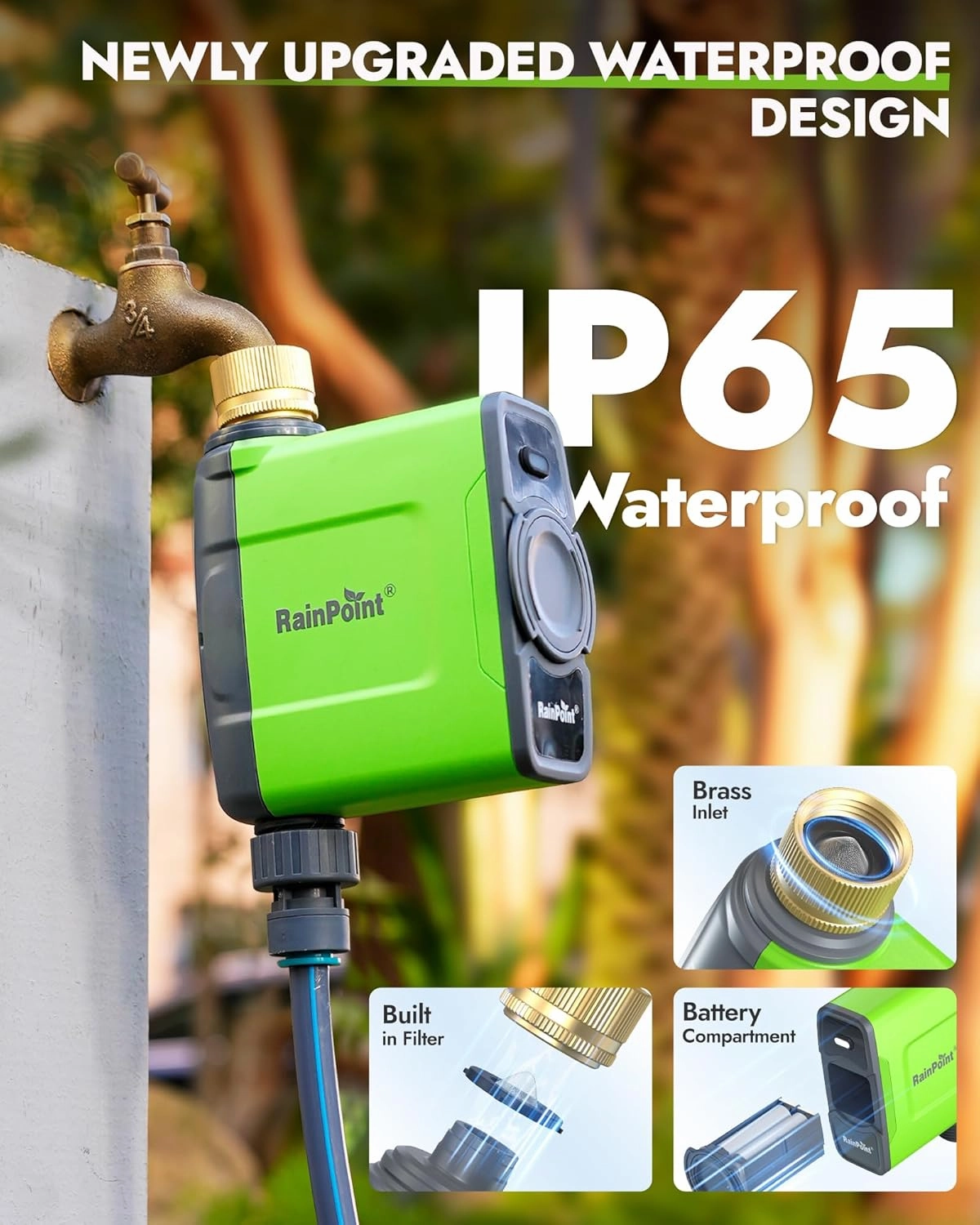 RAINPOINT WiFi Water Timer for Garden Hose, Smart Sprinkler Timer with WiFi Antenna Gateway, Automatic Irrigation Controller, APP Remote Control, Weather-Based Smart Watering, for Lawn, Garden