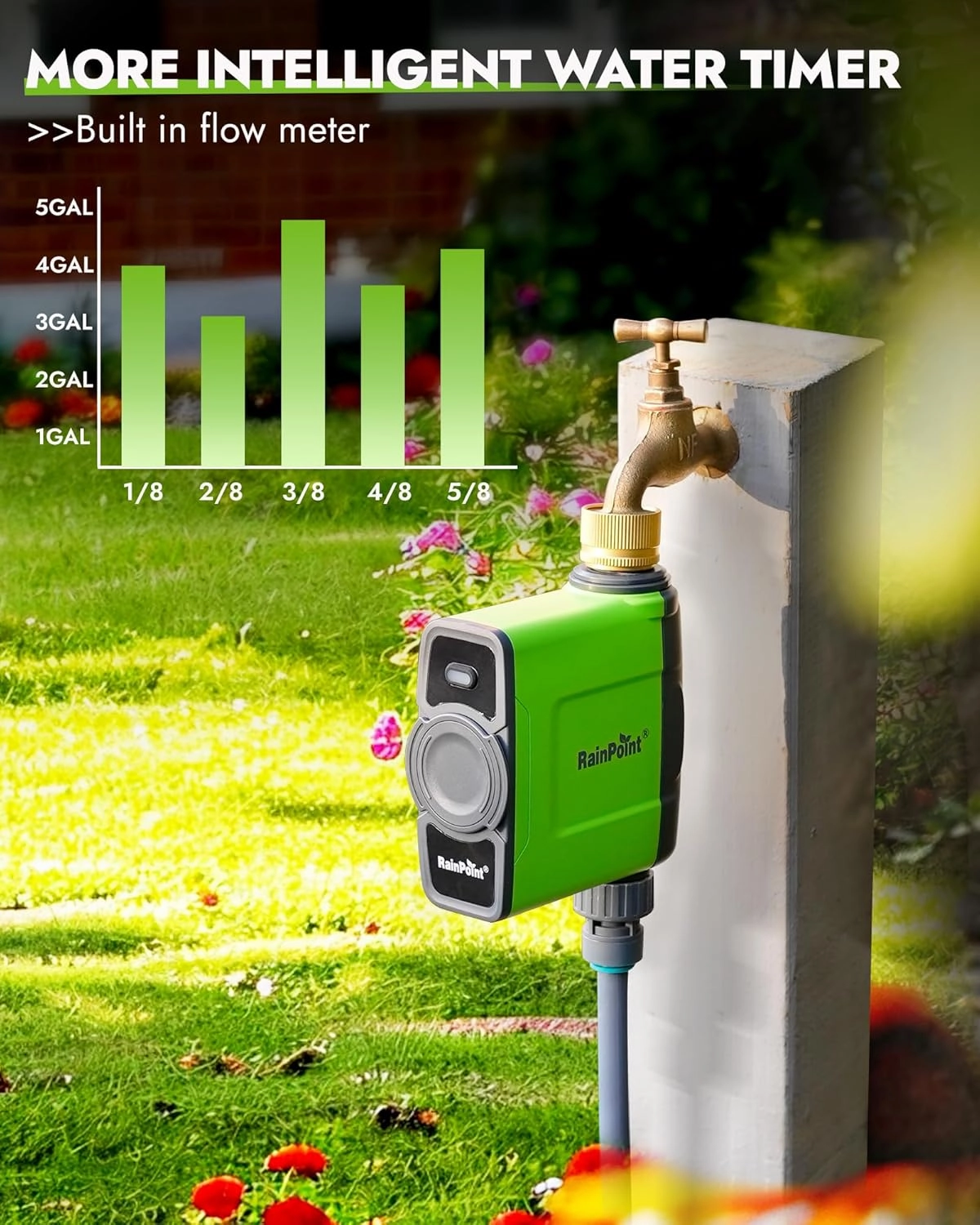 RAINPOINT WiFi Water Timer for Garden Hose, Smart Sprinkler Timer with WiFi Antenna Gateway, Automatic Irrigation Controller, APP Remote Control, Weather-Based Smart Watering, for Lawn, Garden