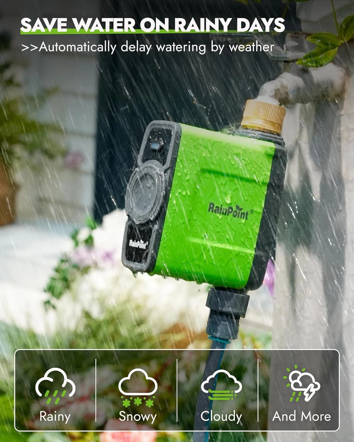 RAINPOINT WiFi Water Timer for Garden Hose, Smart Sprinkler Timer with WiFi Antenna Gateway, Automatic Irrigation Controller, APP Remote Control, Weather-Based Smart Watering, for Lawn, Garden