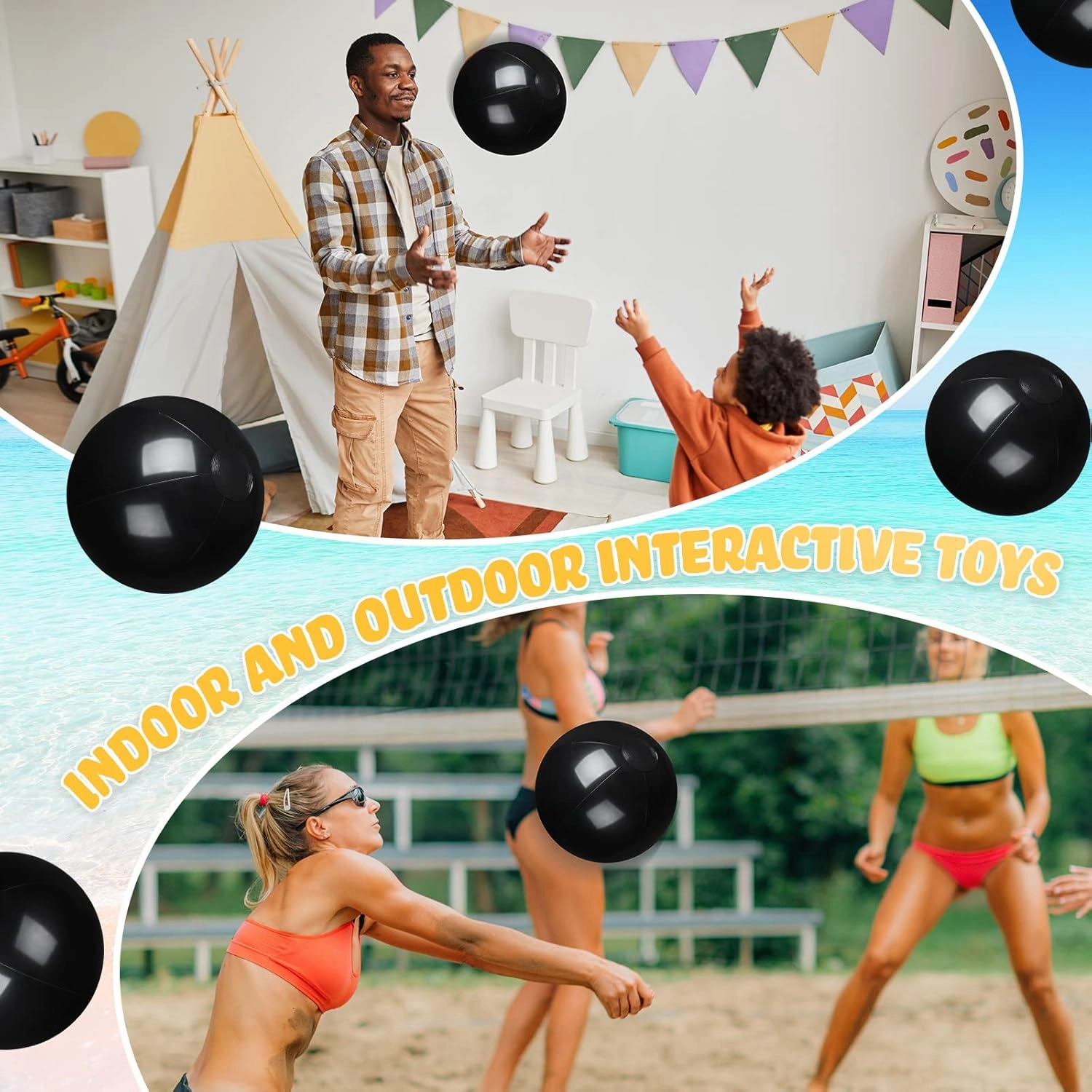 Raiten 12 Pcs Beach Ball Inflatable Beach Balls Large Inflatable Ball Floating Ball for Swimming Pool Party Favors Outdoor Activities Summer Birthday Party Supplies (Black,12 Inch)