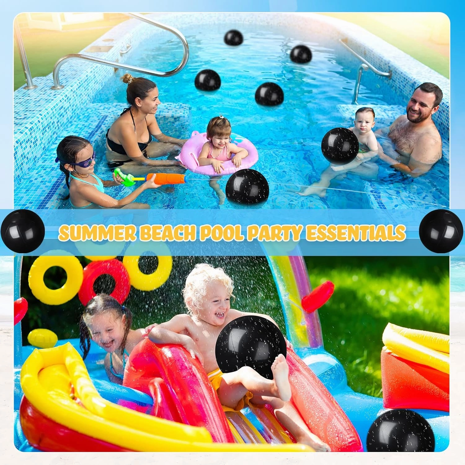 Raiten 12 Pcs Beach Ball Inflatable Beach Balls Large Inflatable Ball Floating Ball for Swimming Pool Party Favors Outdoor Activities Summer Birthday Party Supplies (Black,12 Inch)