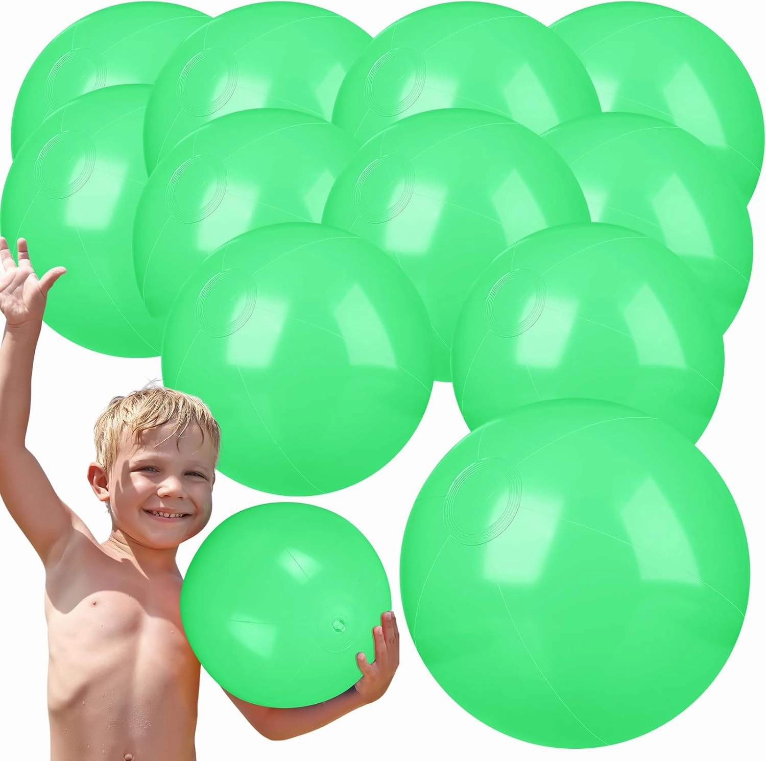 Raiten 12 Pcs Beach Ball Inflatable Beach Balls Large Inflatable Ball Floating Ball for Swimming Pool Party Favors Outdoor Activities Summer Birthday Party Supplies (Fresh Green,12 Inch)