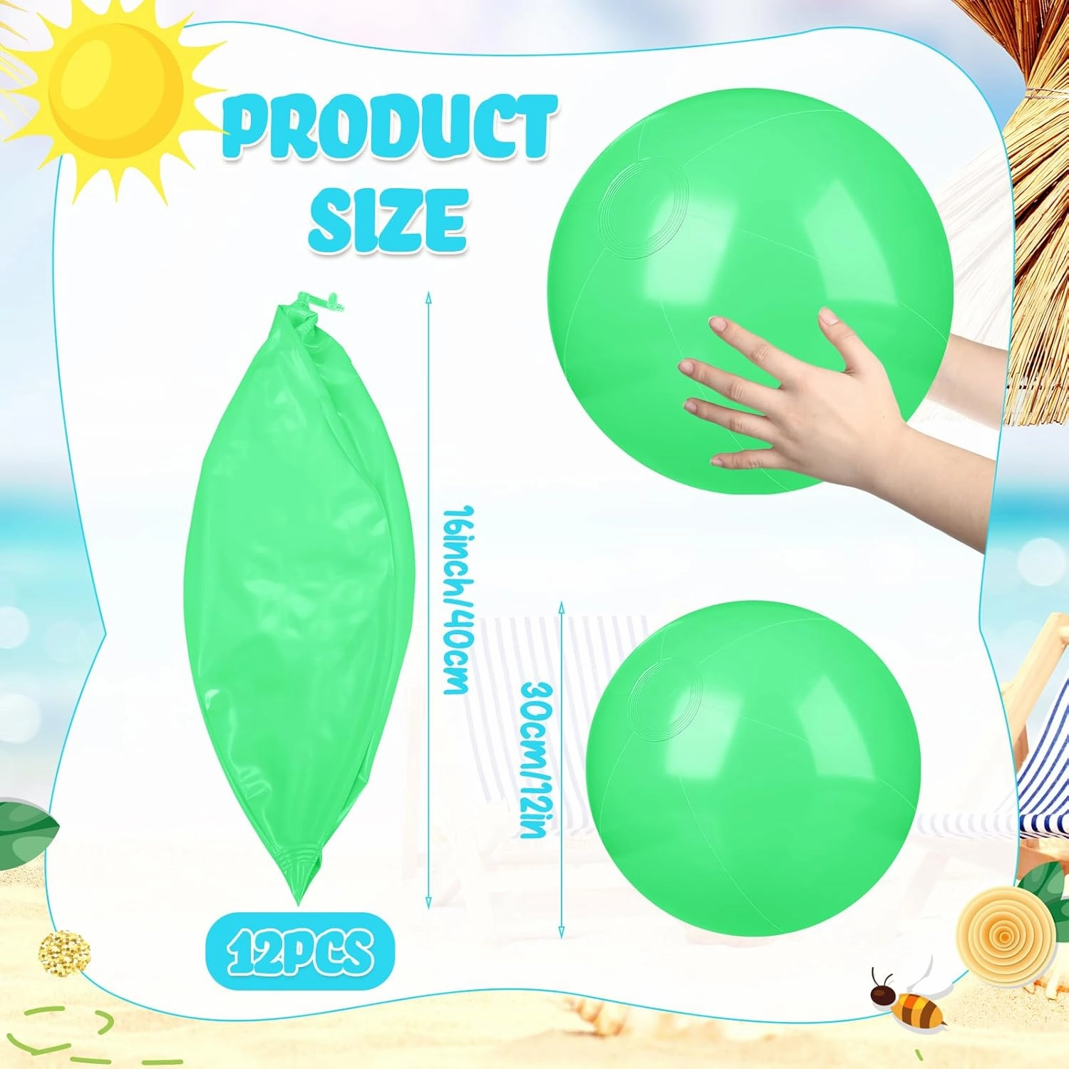 Raiten 12 Pcs Beach Ball Inflatable Beach Balls Large Inflatable Ball Floating Ball for Swimming Pool Party Favors Outdoor Activities Summer Birthday Party Supplies (Fresh Green,12 Inch)