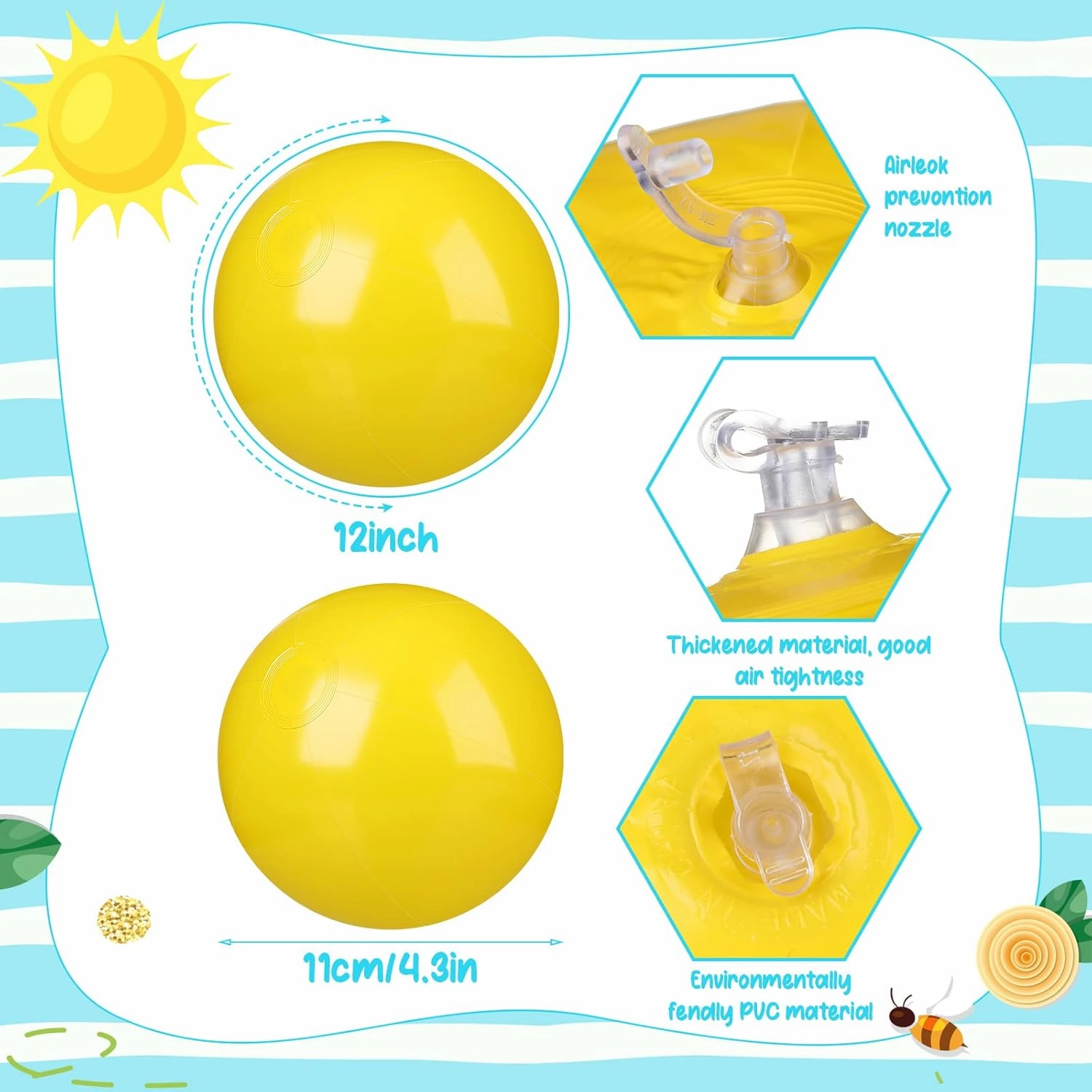 Raiten 12 Pcs Beach Ball Inflatable Beach Balls Large Inflatable Ball Floating Ball for Swimming Pool Party Favors Outdoor Activities Summer Birthday Party Supplies (Yellow,12 Inch)