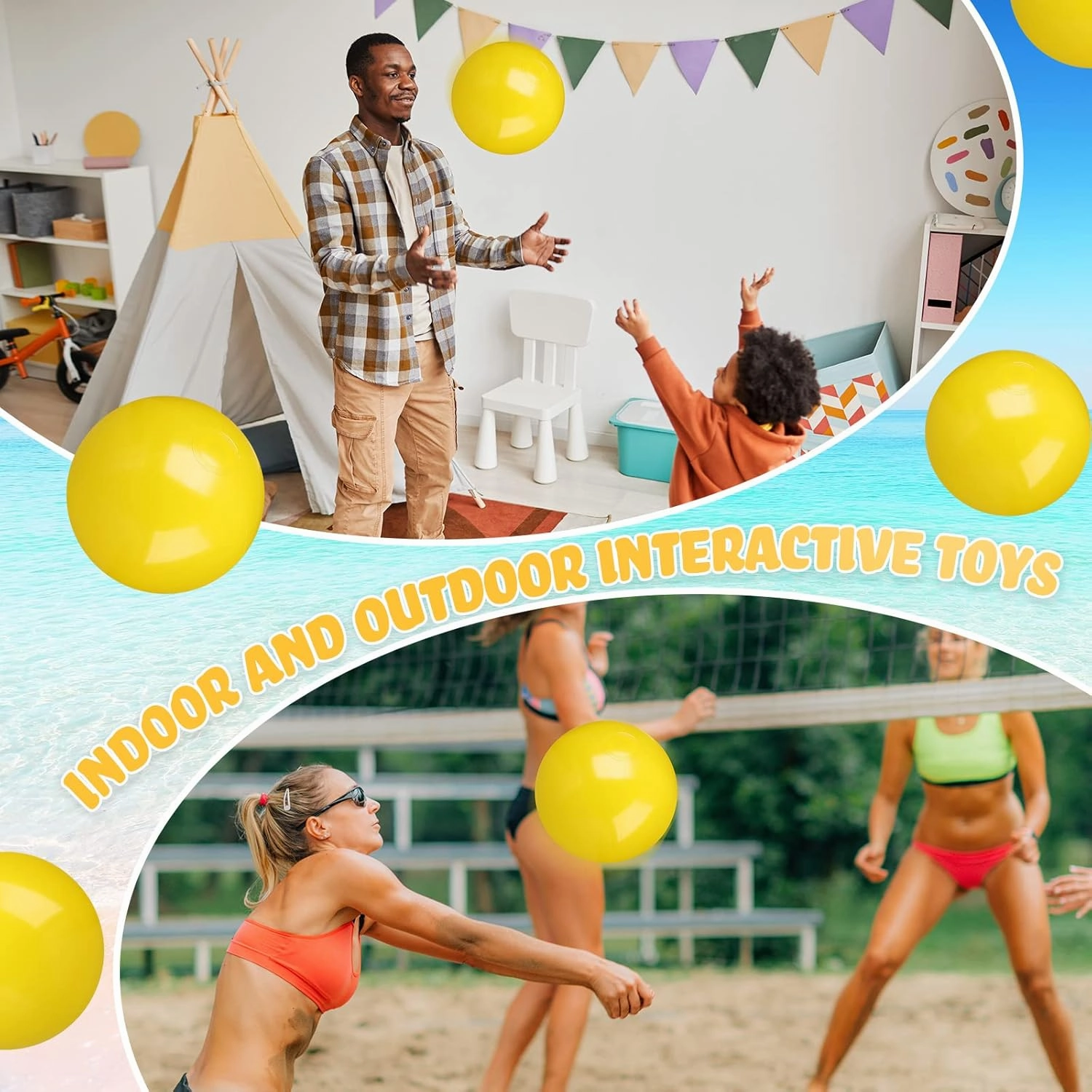 Raiten 12 Pcs Beach Ball Inflatable Beach Balls Large Inflatable Ball Floating Ball for Swimming Pool Party Favors Outdoor Activities Summer Birthday Party Supplies (Yellow,12 Inch)