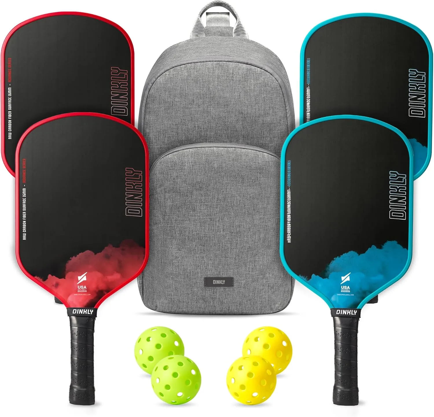 Raw Carbon Pickleball Paddles Set of 2/4, T700 Carbon Fiber Rackets with 16MM Honeycomb Polymer Core, 4 Balls and 1 Portable Carry Bag, USAPA Approved Pickleball Set for Men, Women