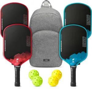 Raw Carbon Pickleball Paddles Set of 2/4, T700 Carbon Fiber Rackets with 16MM Honeycomb Polymer Core, 4 Balls and 1 Portable Carry Bag, USAPA Approved Pickleball Set for Men, Women